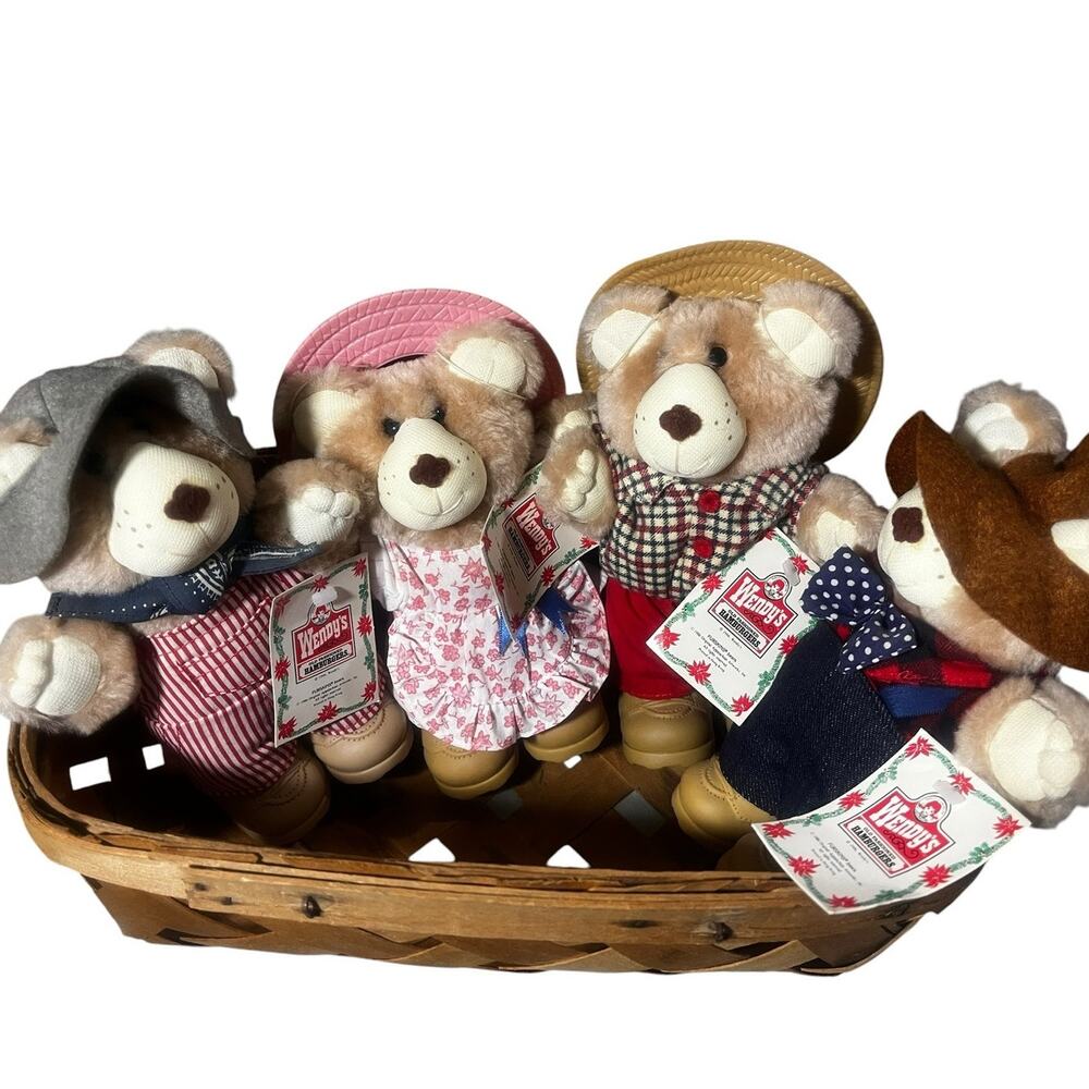 Vintage Furskins Bears 1986 Wendy's Collectible Toys Set of 4 With Tags EUC 7"